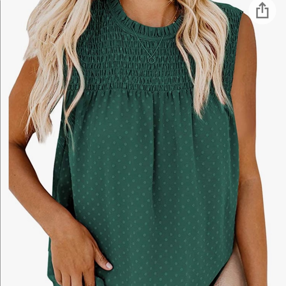 NWOT Blouse for Women Hunter Green Sleeveless Work Swiss Dot Shirt Top